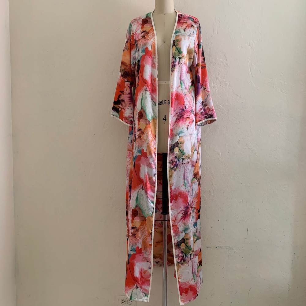 Sold Floral Watercolor Maxi Duster / Robe